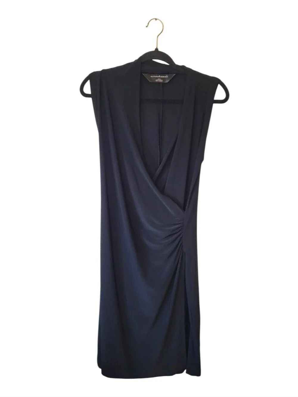 Norma Kamli Black Sleeveless Draped Side-Ruched Wrap Dress Size M